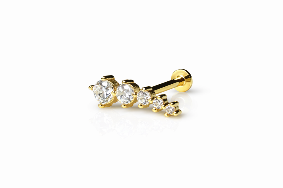 14 Ayar Altın Tria Zirkon Taşlı Helix Piercing