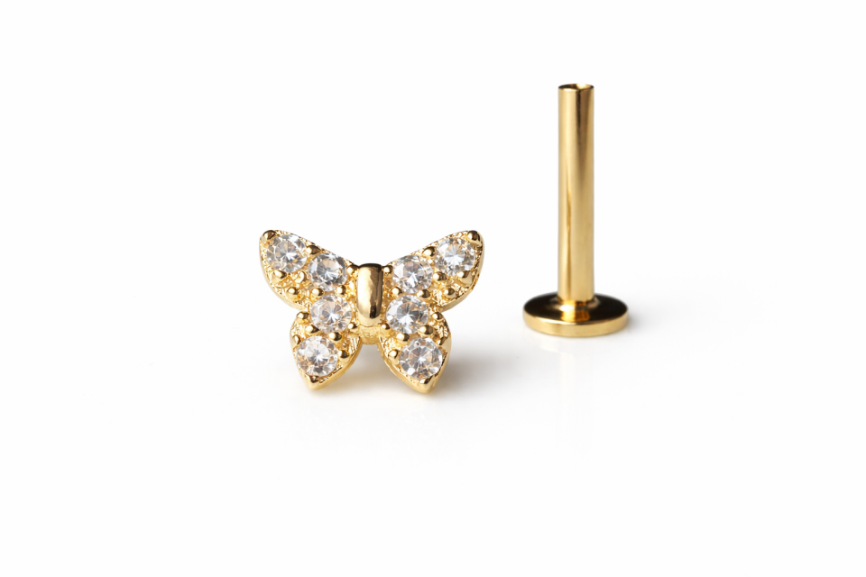 14 Ayar Altın Kelebek Piercing – Tragus & Helix Uyumlu