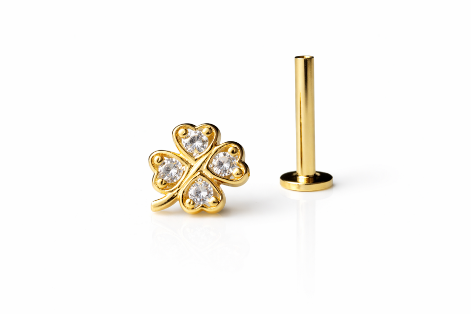 14 Ayar Altın Yonca Tragus Piercing