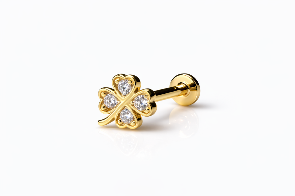 14 Ayar Altın Yonca Tragus Piercing