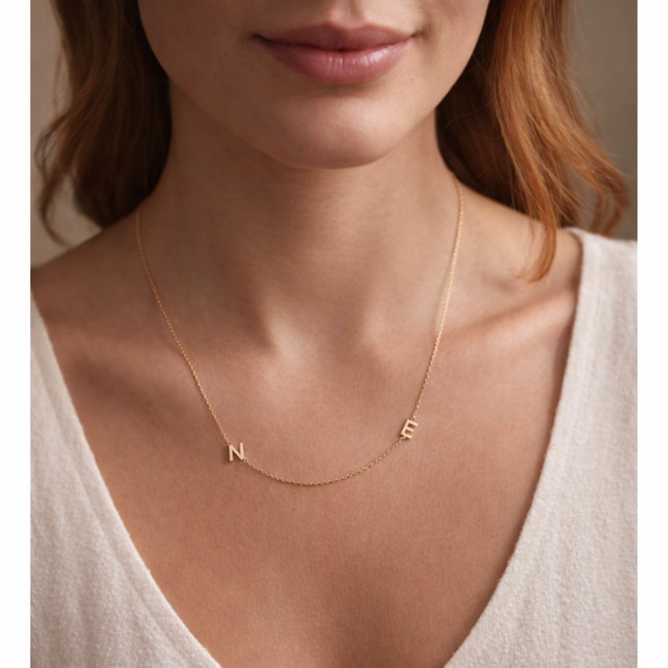 14 Ayar Altın Minimal Harf Kolye – Forse Zincirli Tasarım
