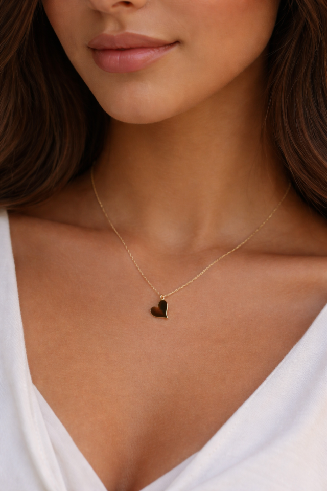 14 Ayar Minimal Kalp Kolye