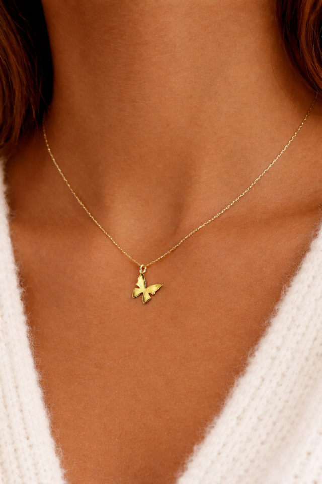 14 Ayar Altın Kelebek Kolye – Minimal Zarif Hediye