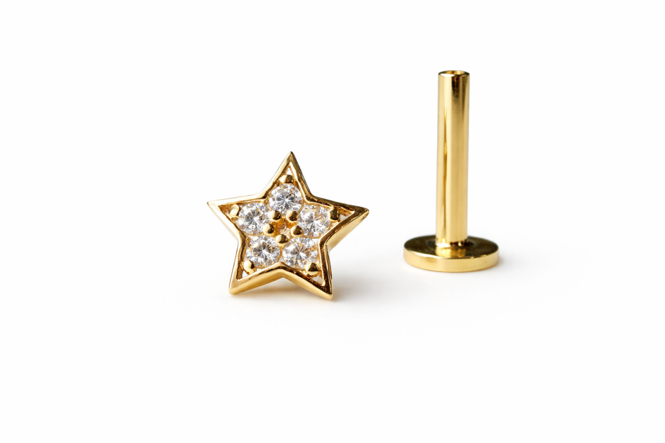 14 Ayar Altın Yıldız Tragus Piercing – Helix Uyumlu