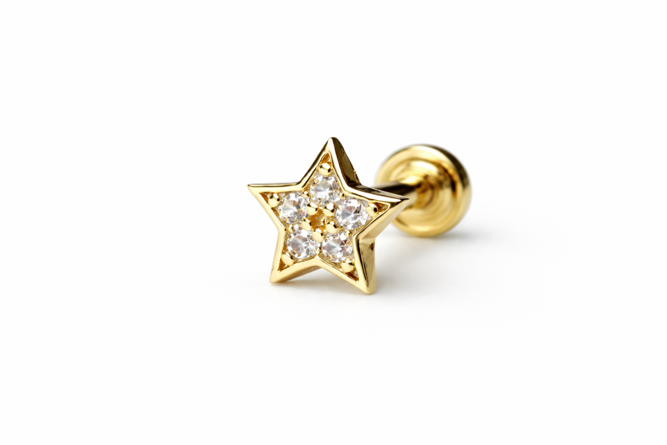 14 Ayar Altın Yıldız Tragus Piercing
