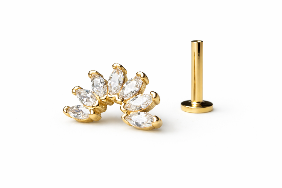 14 Ayar Altın Markiz Taşlı Tragus Piercing – 7 Sıra Helix Uyumlu