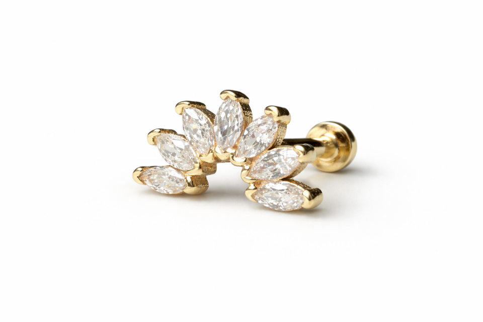 14 Ayar Altın Markiz Taşlı Tragus Piercing – 7 Sıra Helix Uyumlu