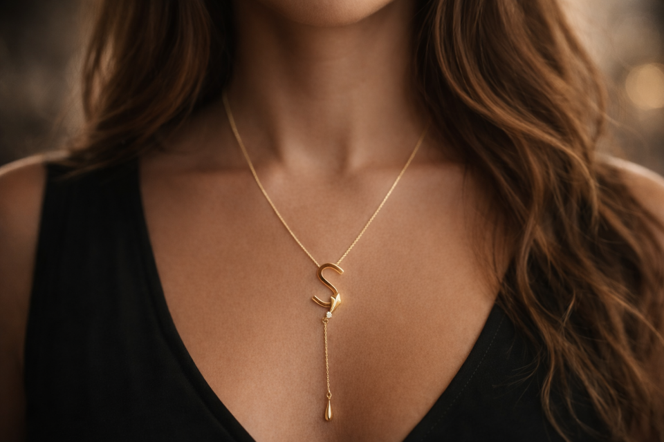 14 Ayar Altın S Harfi Kolye – Kişiye Özel Sallantılı Tasarım