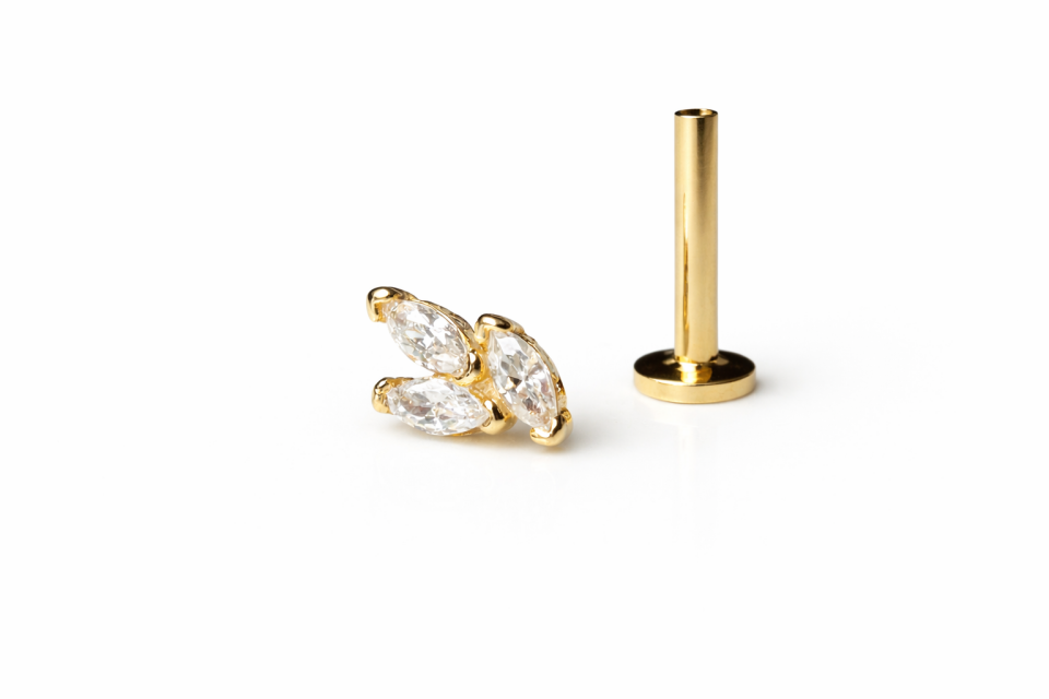 14 Ayar Altın Markiz Taşlı Piercing – Tragus & Helix Uyumlu