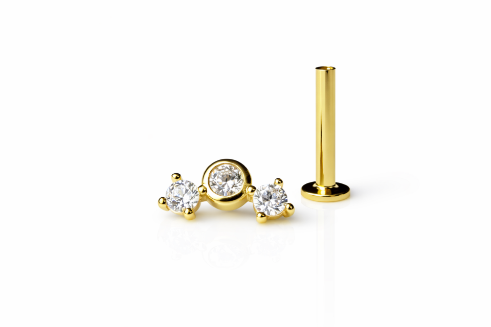 14 Ayar Altın Trio Taşlı Tragus Piercing – Aura Model Helix Uyumlu