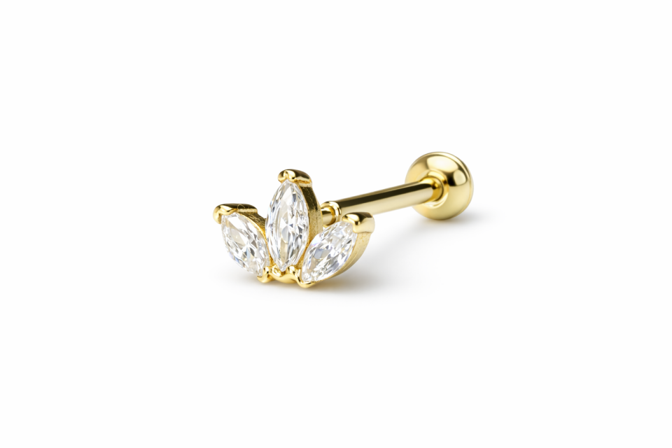 14 Ayar Altın Markiz Taşlı Tragus Piercing