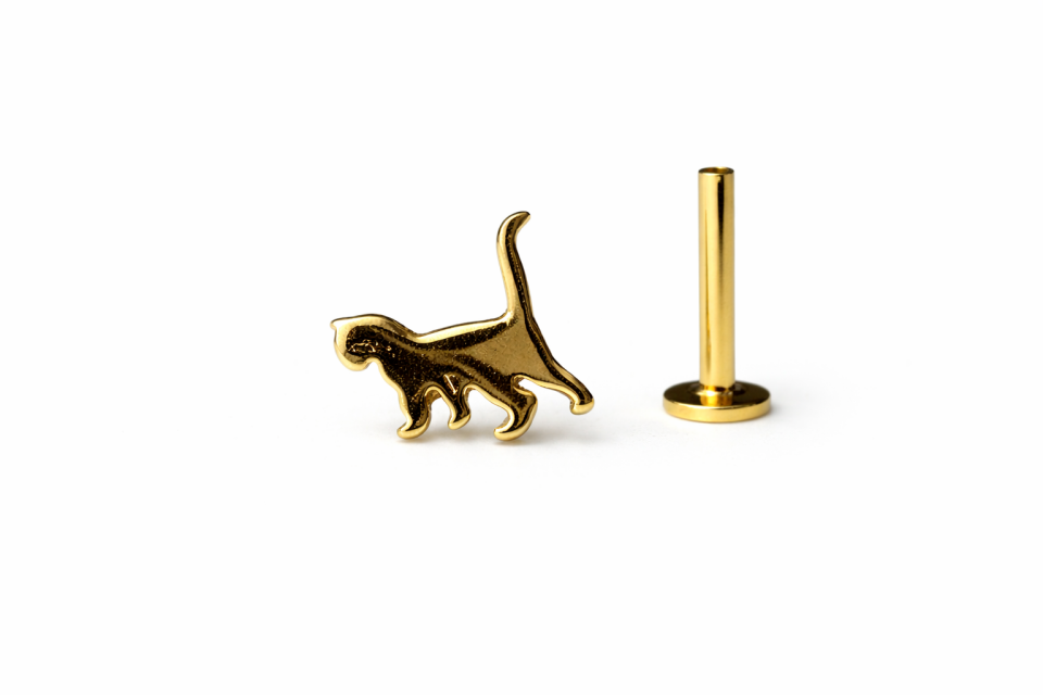14 Ayar Altın Kedi Figürlü Tragus Piercing