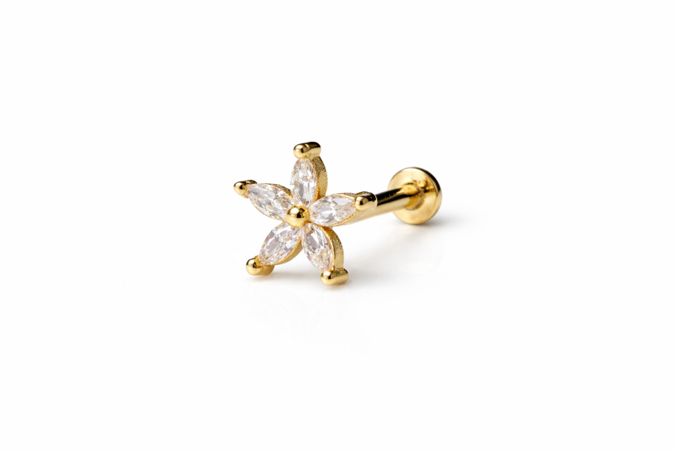 14 Ayar Altın Markiz Taşlı Tragus Piercing