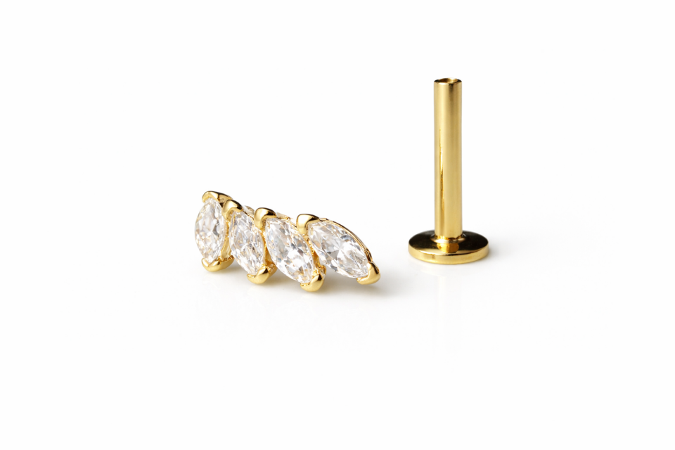 14 Ayar Altın Sıralı Markiz Kesim Zirkon Taşlı Piercing – Tragus & Helix Uyumlu