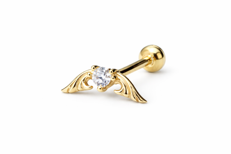 14 Ayar Altın Melek Kanadı Tragus Piercing – Aurora Clover Model Helix Uyumlu