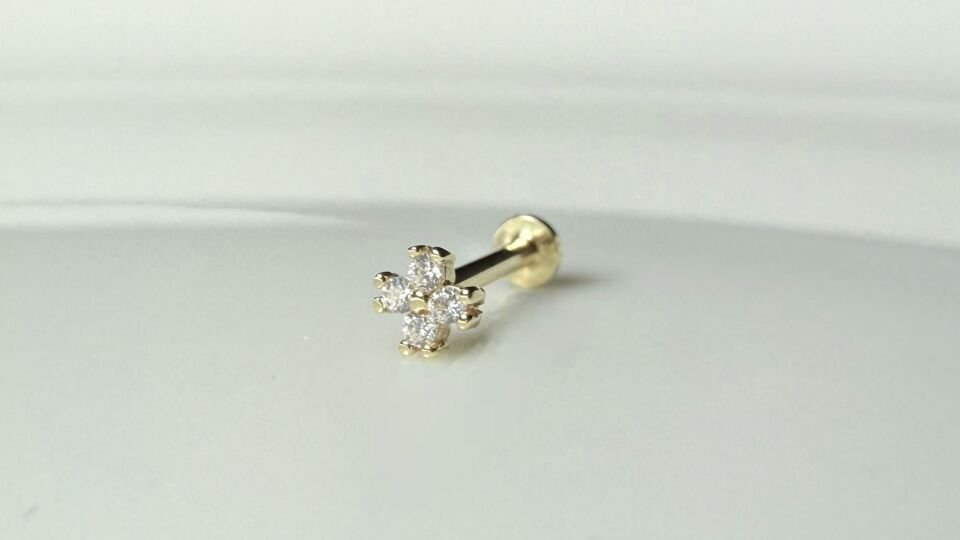 14 Ayar Altın Yonca Tragus Piercing