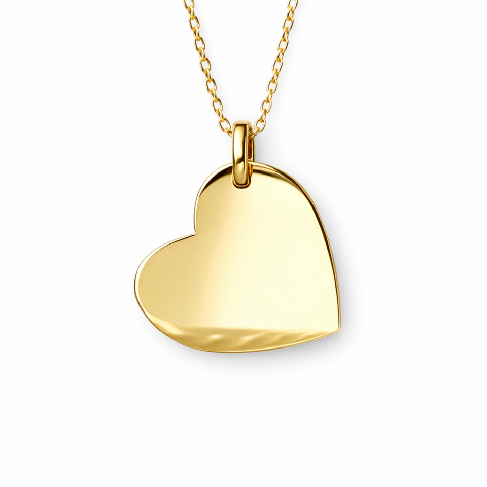 14 Ayar Altın Kalp Plaka Kolye – İsim Yazılabilir Tasarım