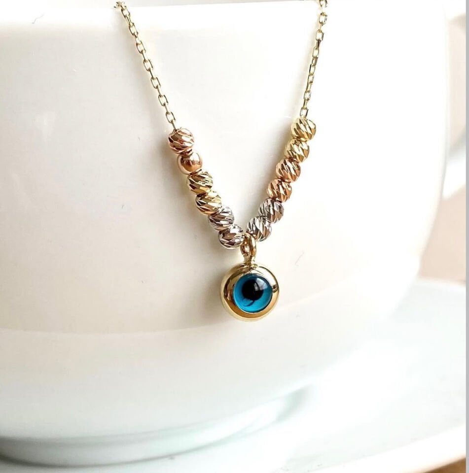 14 Ayar Altın Dorika Göz Boncuk Kolye